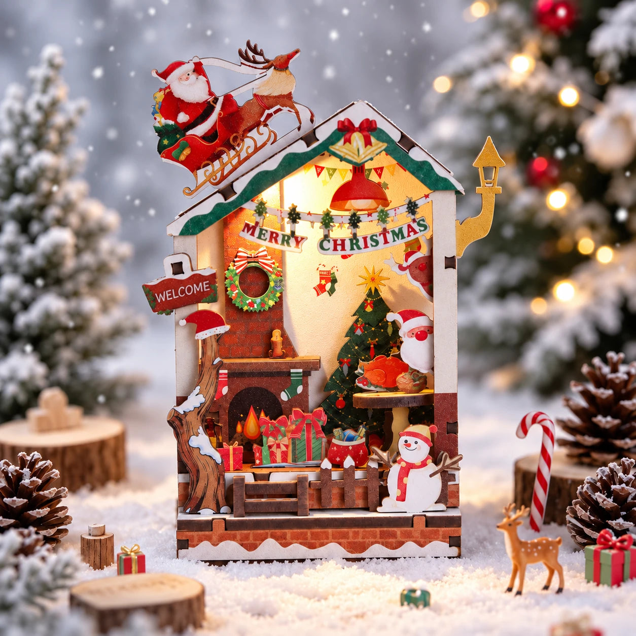 Christmas House Fridge Magnet in snowy holiday scene